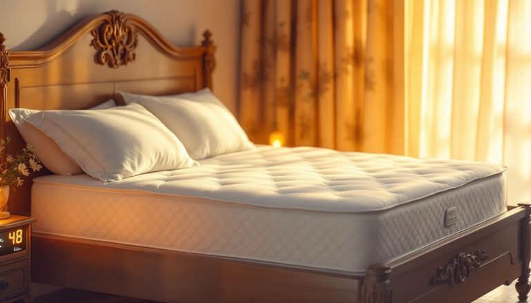 Matelas neuf et propre posé sur le sol, prêt à être utilisé.