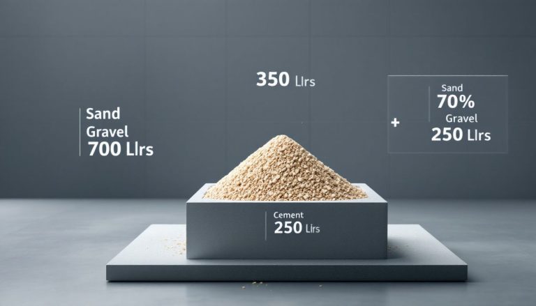 Composition détaillée du béton illustrant ses différents matériaux et leurs proportions.