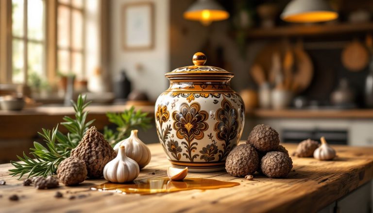 Jarre artisanale contenant de la tartufata, une spécialité à base de truffes.