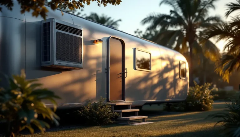 Maison mobile moderne éclairée par le soleil.