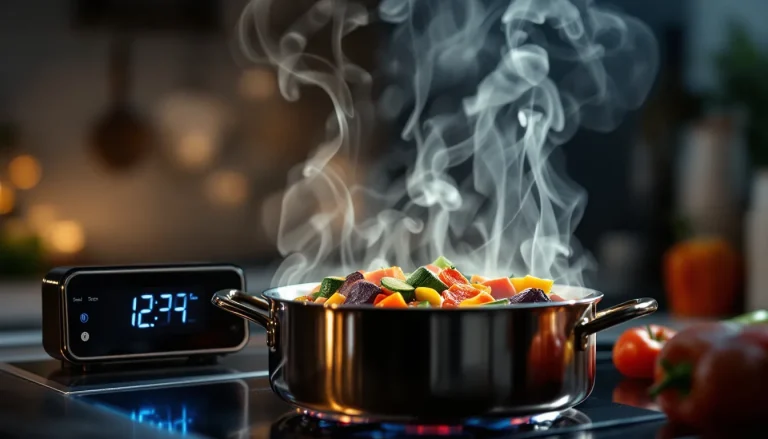 Une ratatouille mijote doucement dans une casserole, dégageant des arômes délicats de légumes colorés.