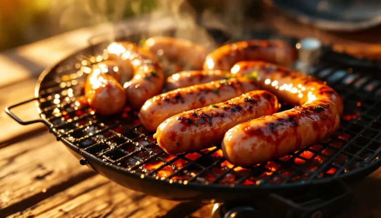 Saucisses grillées sur un barbecue lors d'un moment convivial en plein air.