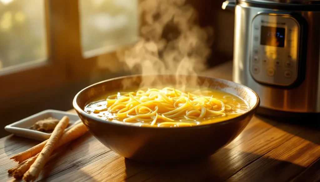 Fondue de poireau illuminée, dévoilant des morceaux fondants et crémeux.