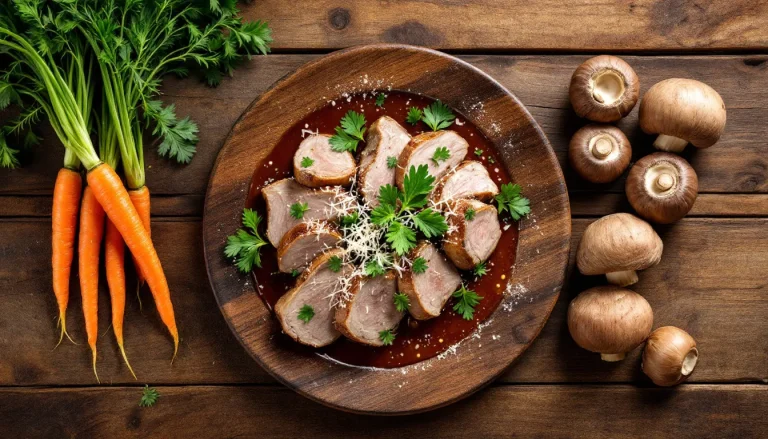 Viande Marengo accompagnée de légumes colorés et appétissants.