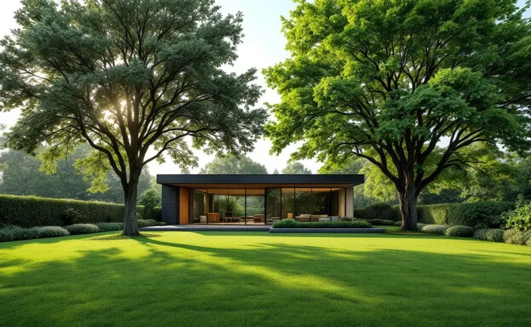 Des arbres imposants se dressent près d’une maison.