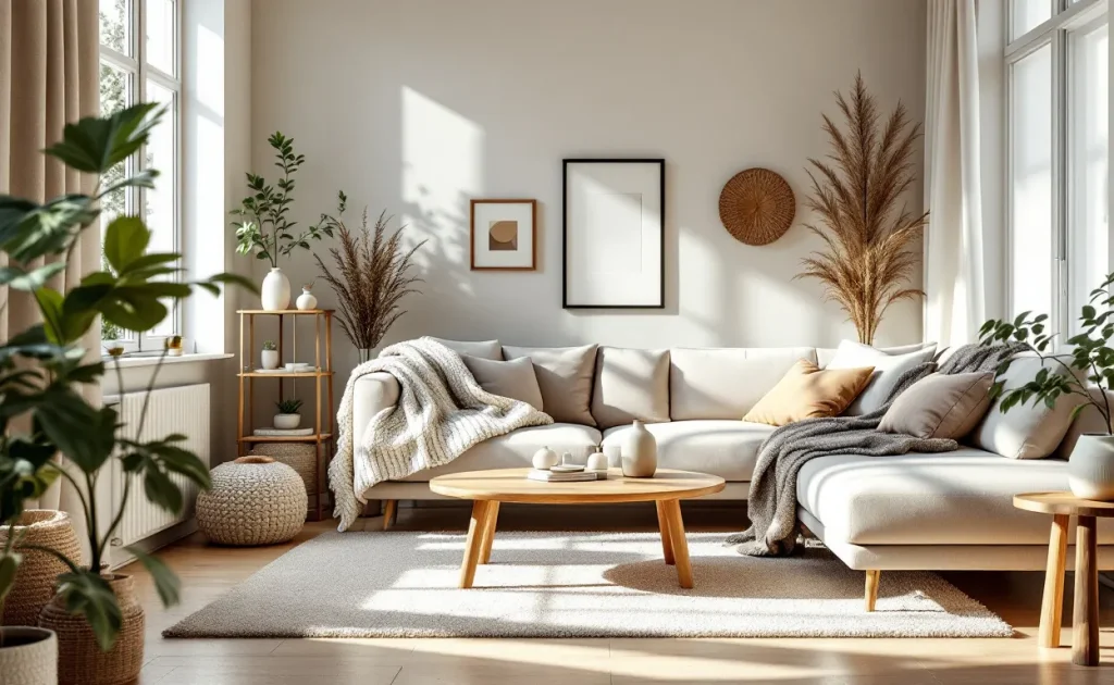 Un coin Ikea Circular Hub avec mobilier remis à neuf, décor scandinave épuré, lumière naturelle et ambiance chaleureuse.